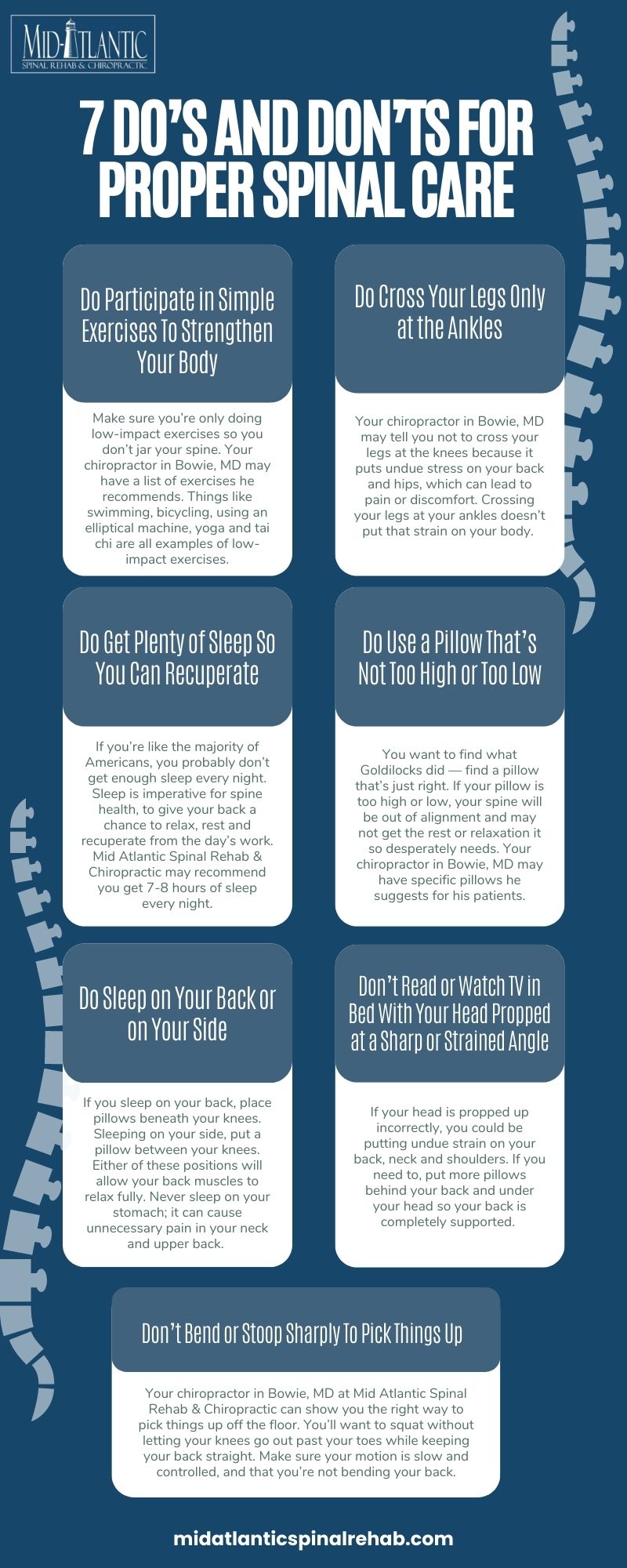 7 Dos and Don't For Proper Spinal Care Infographic